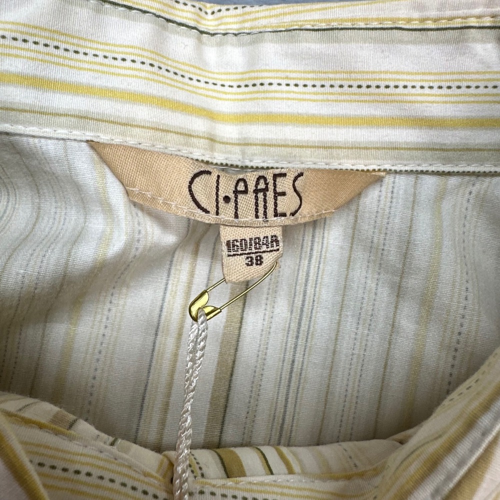 CI-PRES Womens Striped Button Down Shirt Cream Olive Green Size 38 NWT - Picture 5 of 6